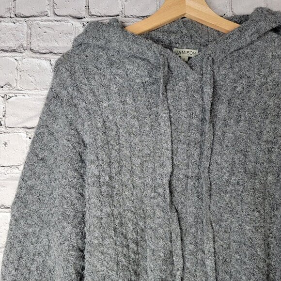 Jamison Soft Brynn Cable Knit Drawstring Hoodie LongSleeve In Gray Size L - Picture 4 of 10
